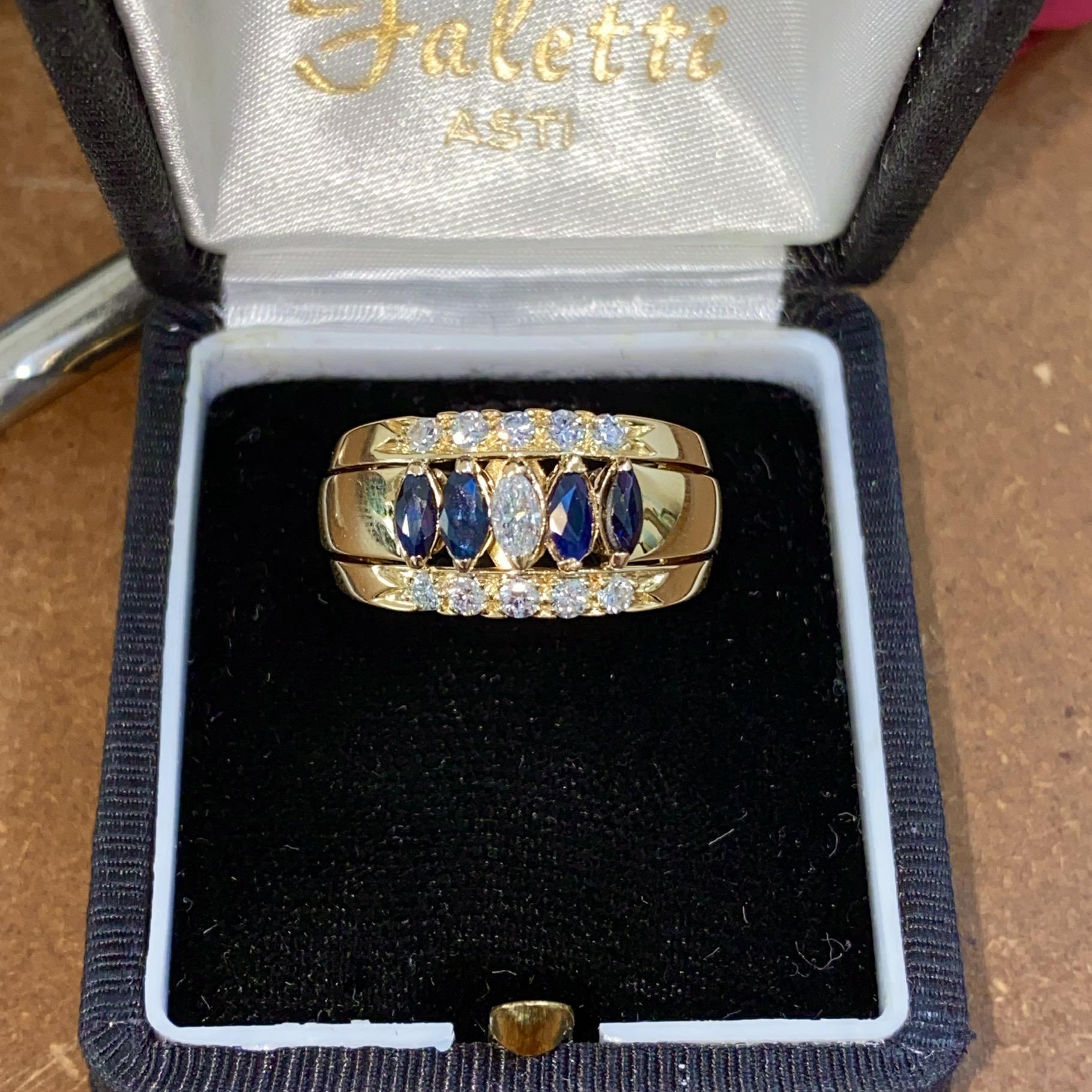 Fascia vintage in oro18 kt con zaffiri ct 0,35 ca. e diamanti ct 0,48 ca.