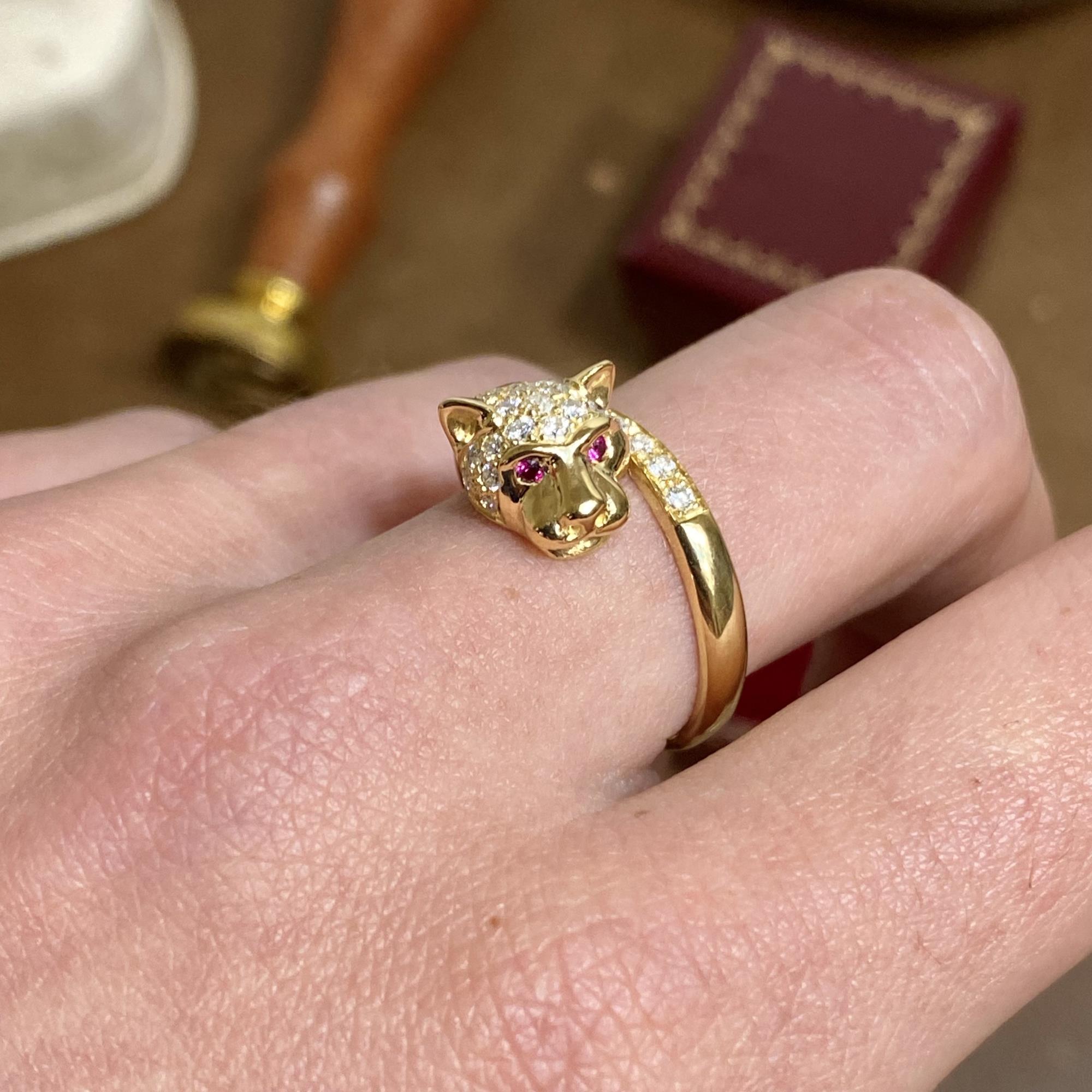 Affari d Oro Italia sas Anello pantera in oro 18kt con diamanti ct 0 36 e due rubini ct 0 02