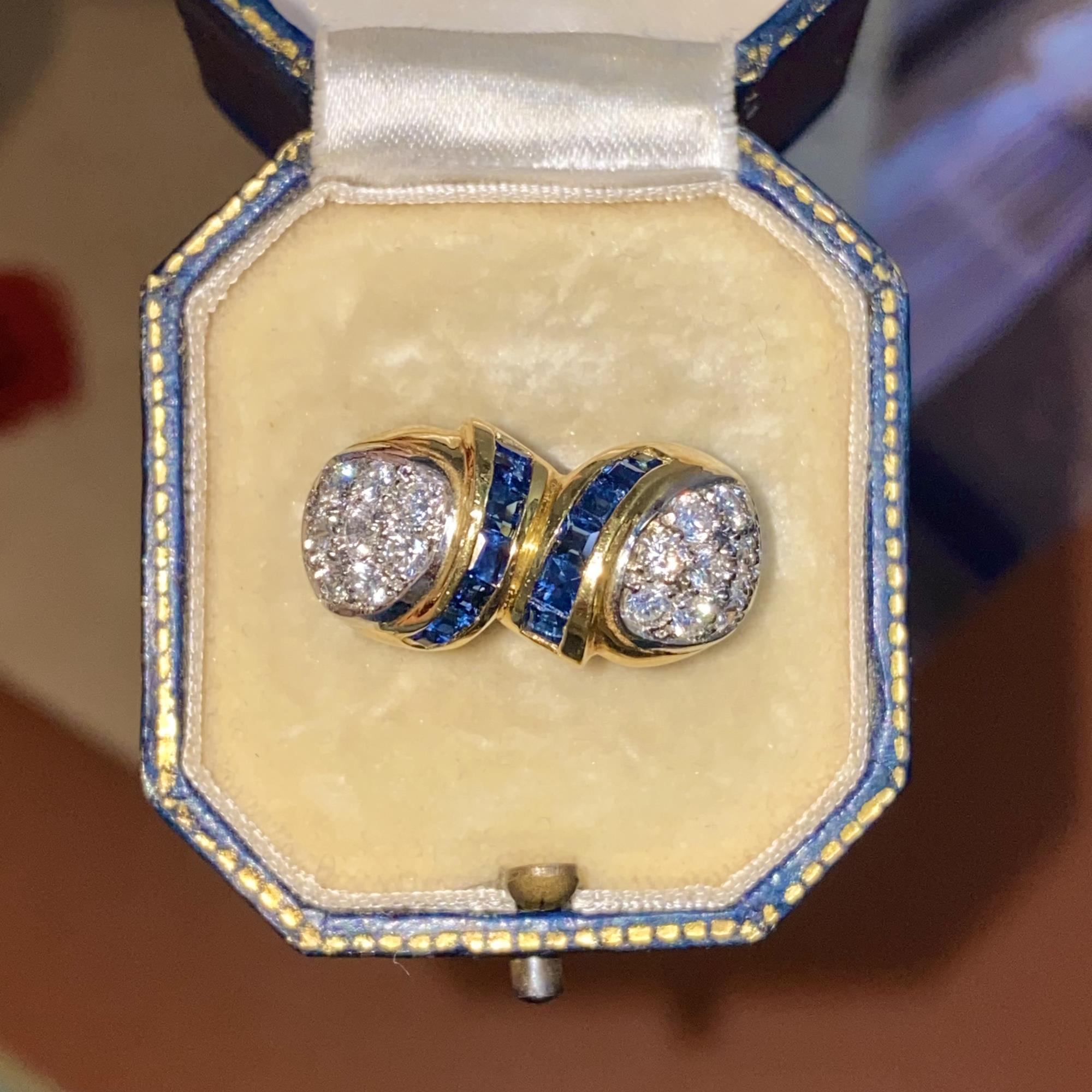 Anello vintage fascia in oro 18kt con diamanti ct 1,00 ca e zaffiri ct 0,50 c.a