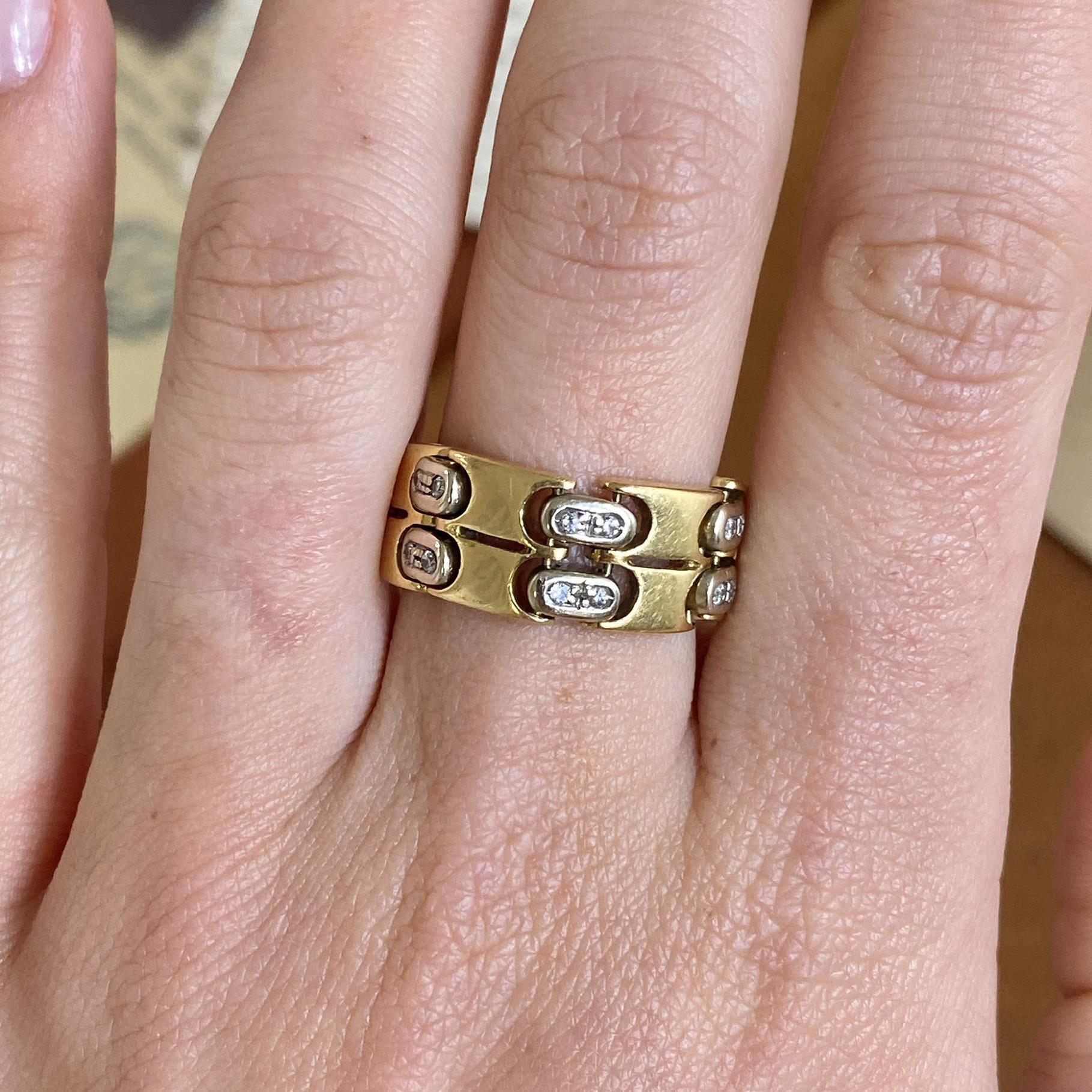 Anello vintage fascia semirigida in oro 18kt e diamanti ct 0,12 ca.