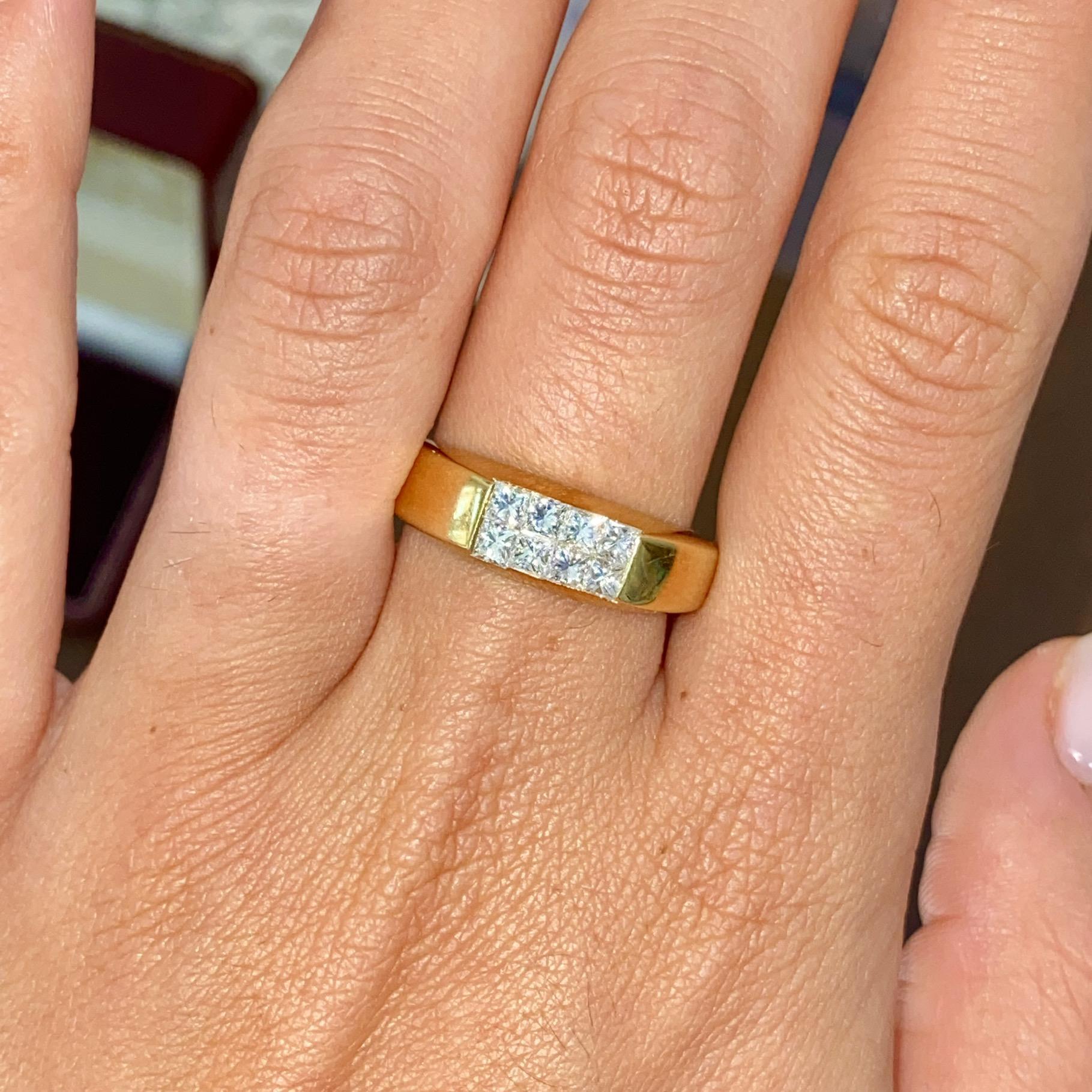 Anello vintage in oro 18kt con pavè di diamanti taglio princess ct 0,80 ca.