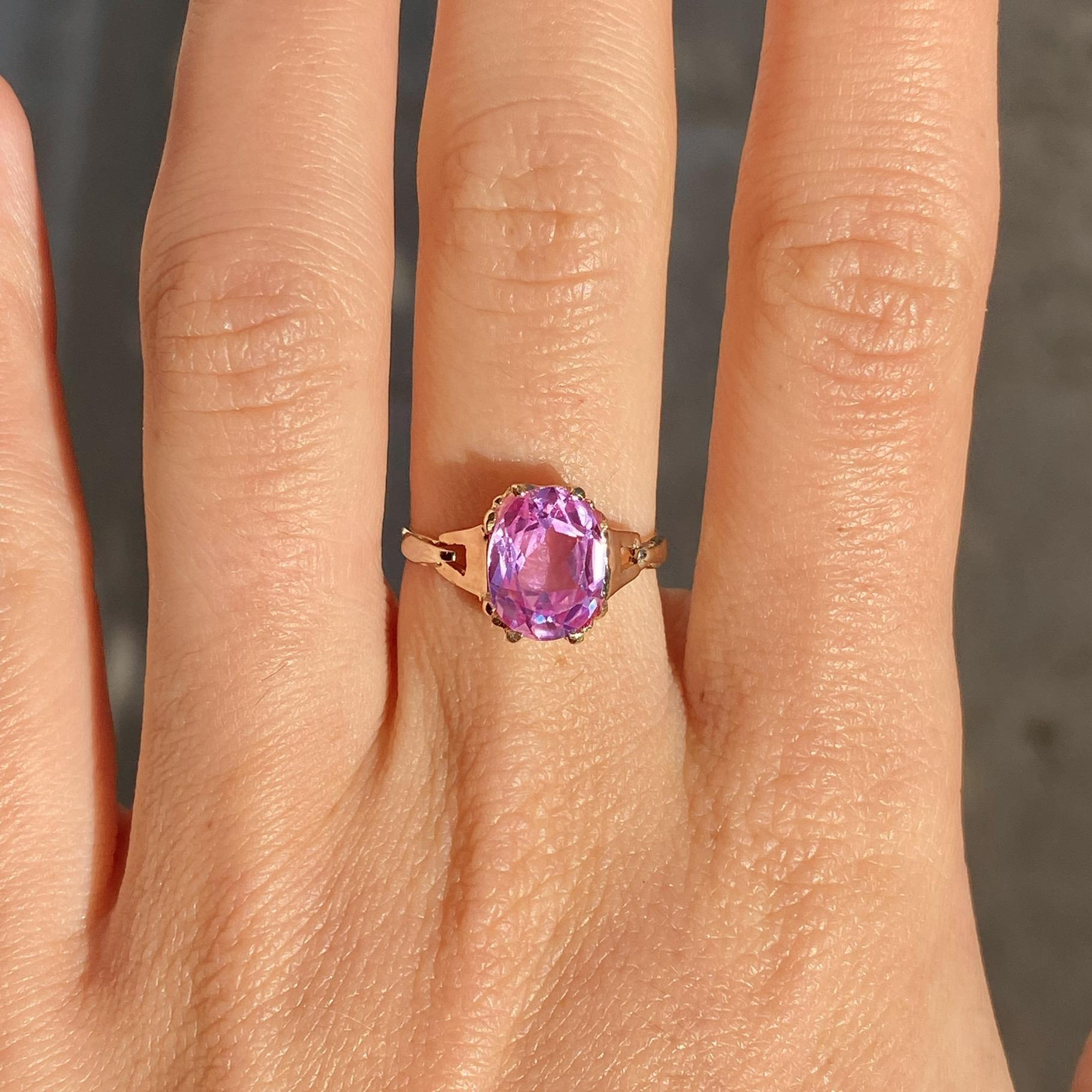 Anello vintage in oro 18kt con topazio rosa