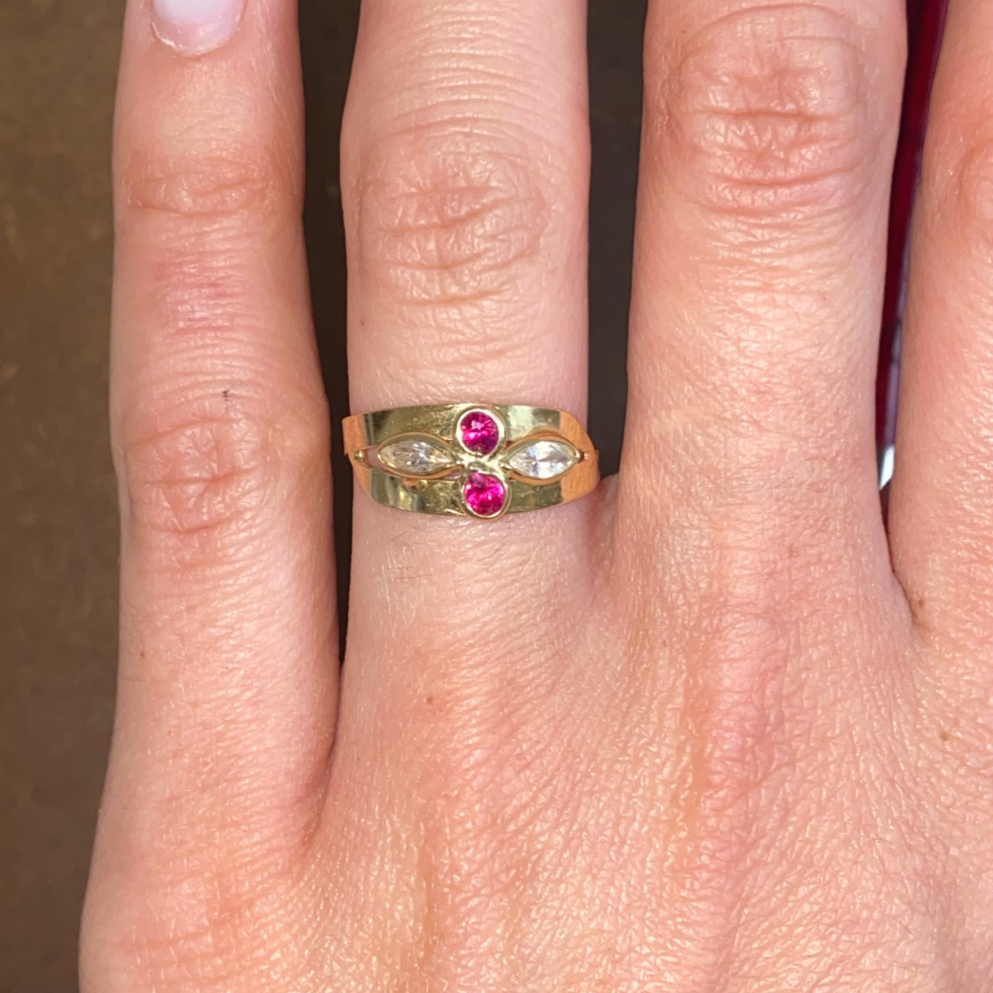 Anello vintage in oro 18kt con zirconi rosa e bianchi