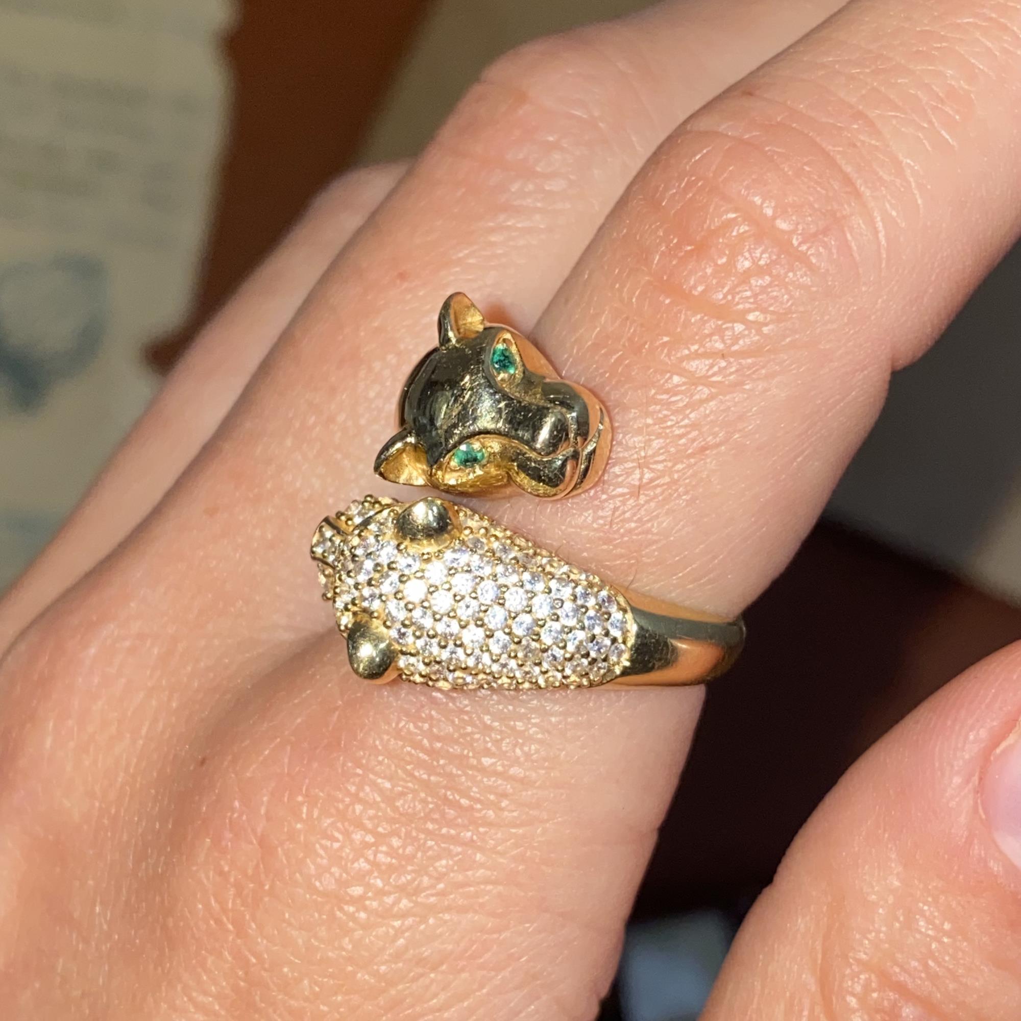 Anello vintage in oro 18kt contrariè pantere con zirconi