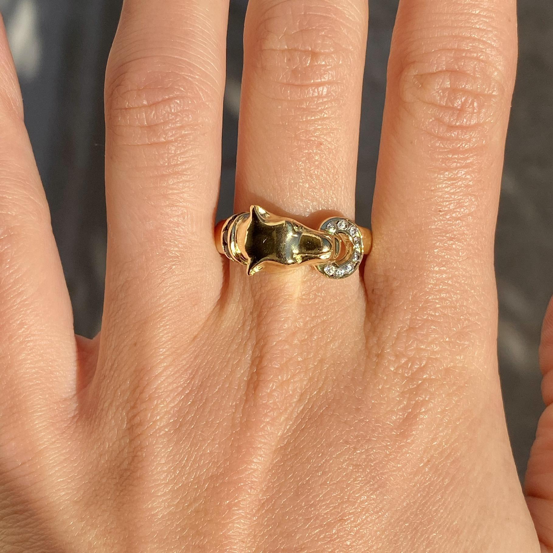 Anello vintage pantera in oro 18kt con zaffiri ct 0,10 ca. e zirconi