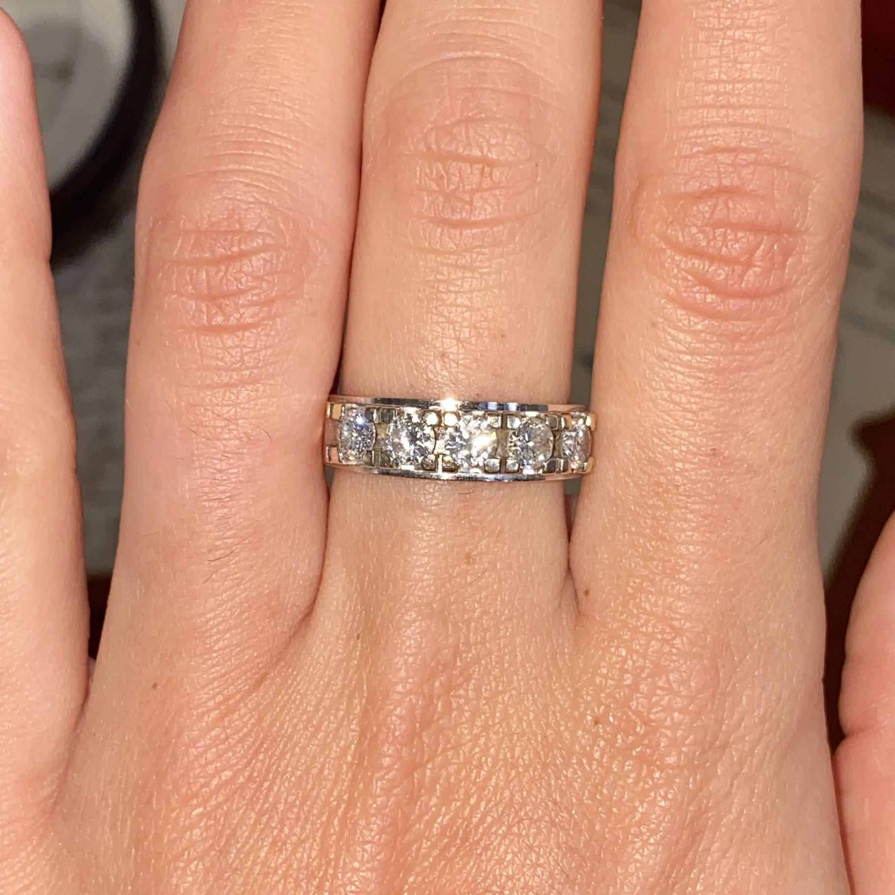 Anello vintage importante rivière in oro 18kt con 5 diamanti ct 0,95 ca.