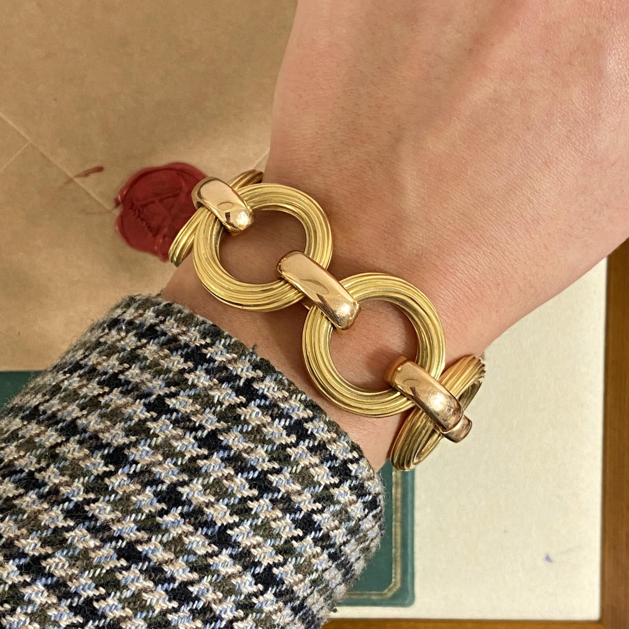 Bracciale con cerchi torchon in oro giallo e rosa 18kt anni  50 ca.