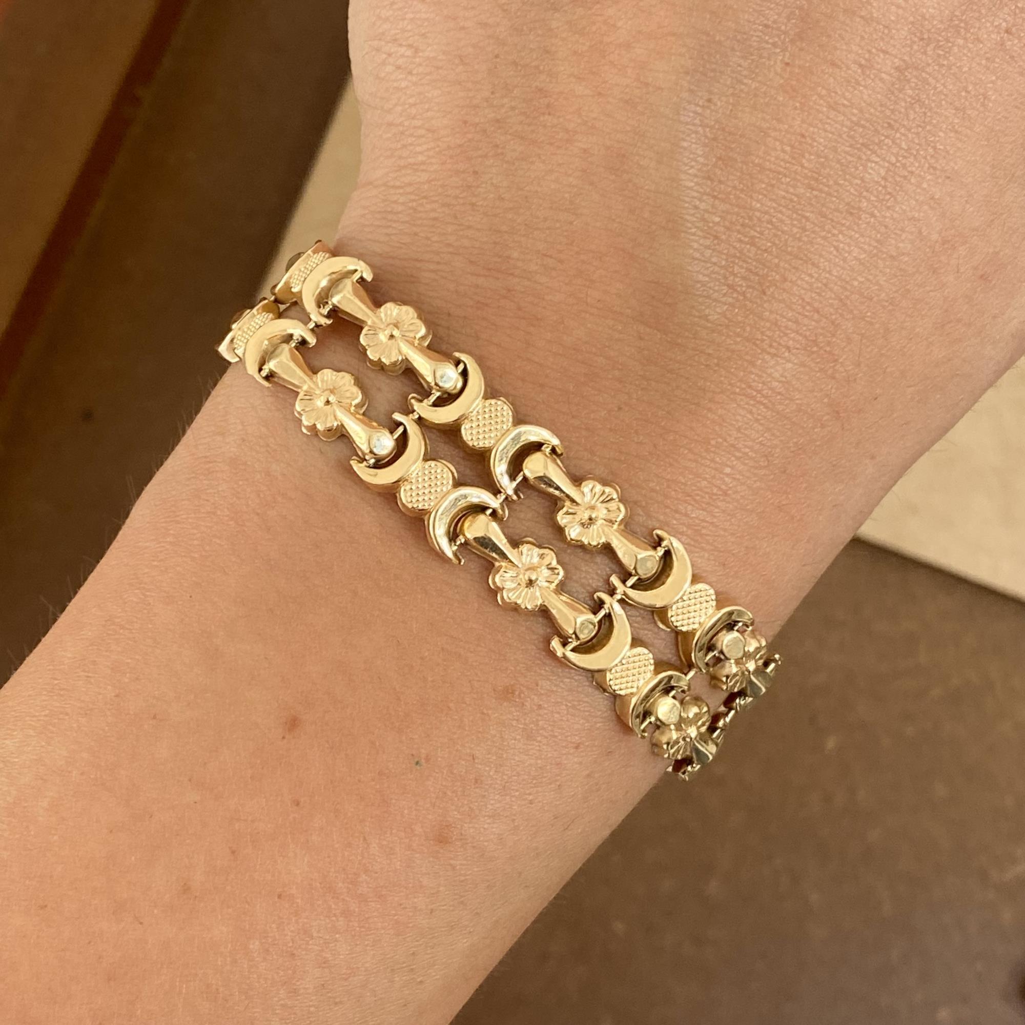 Bracciale vintage in oro 18kt con elementi floreali