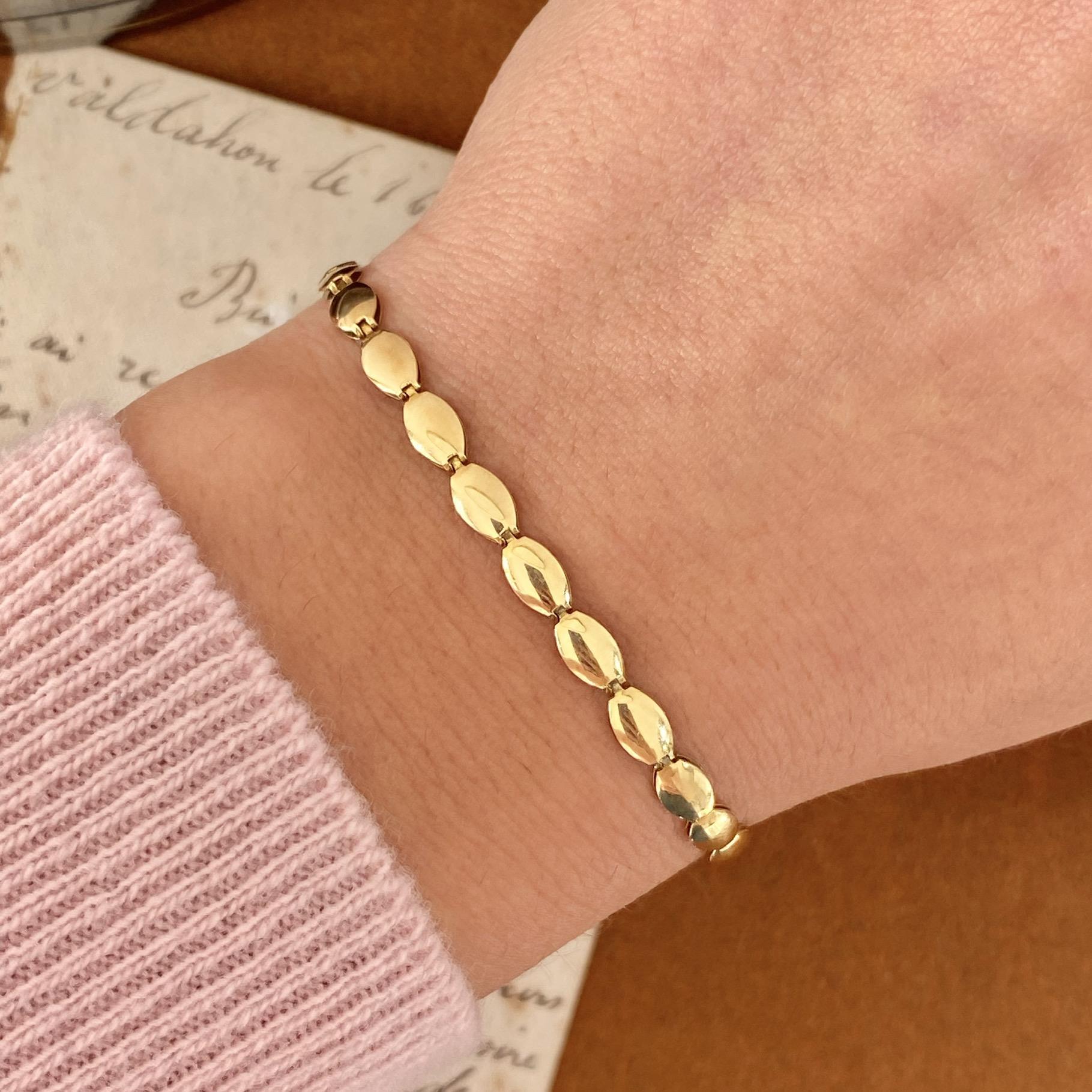 Bracciale vintage in oro 18kt maglia lucida chicco di riso