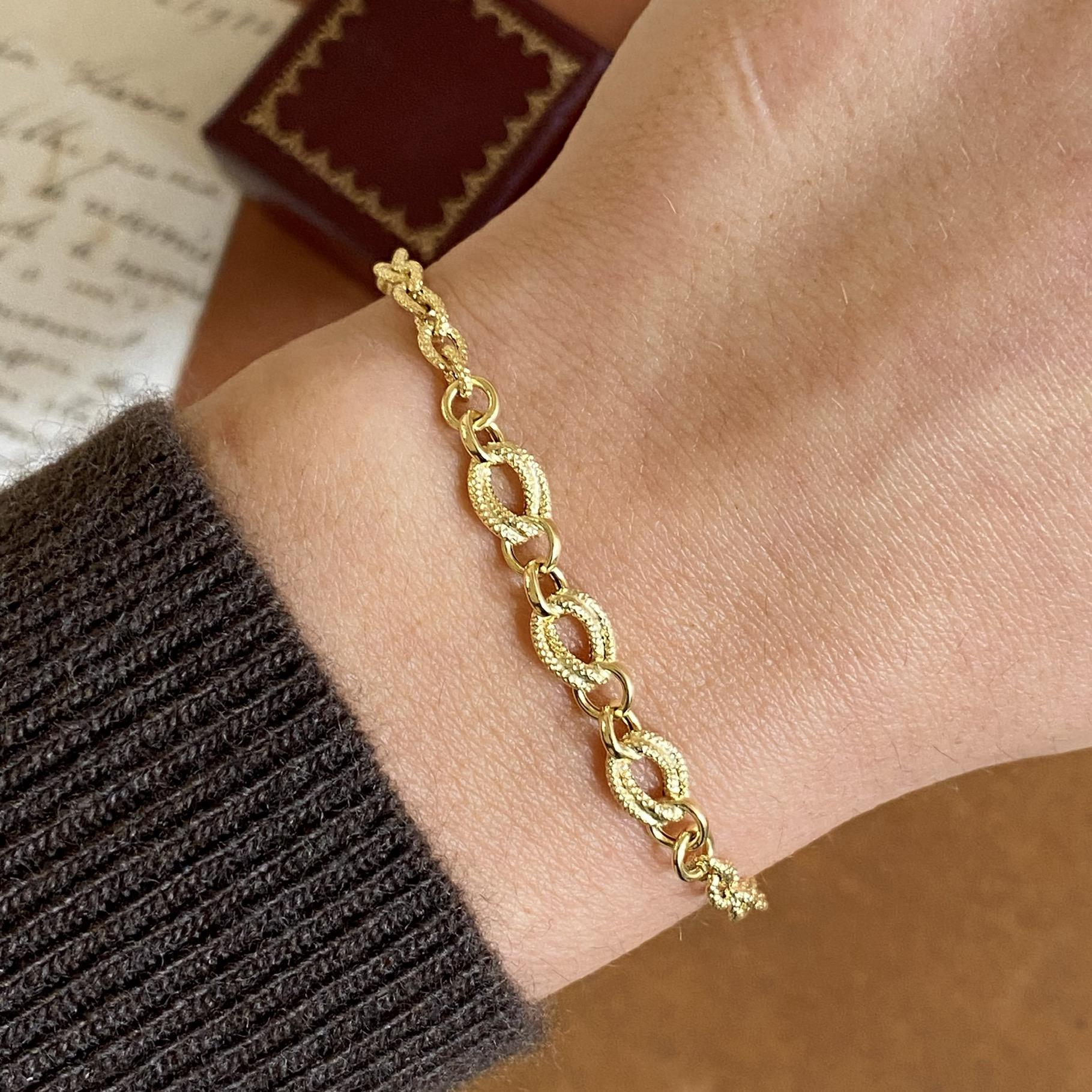 Bracciale vintage in oro 18kt maglia lucida e picchiettata