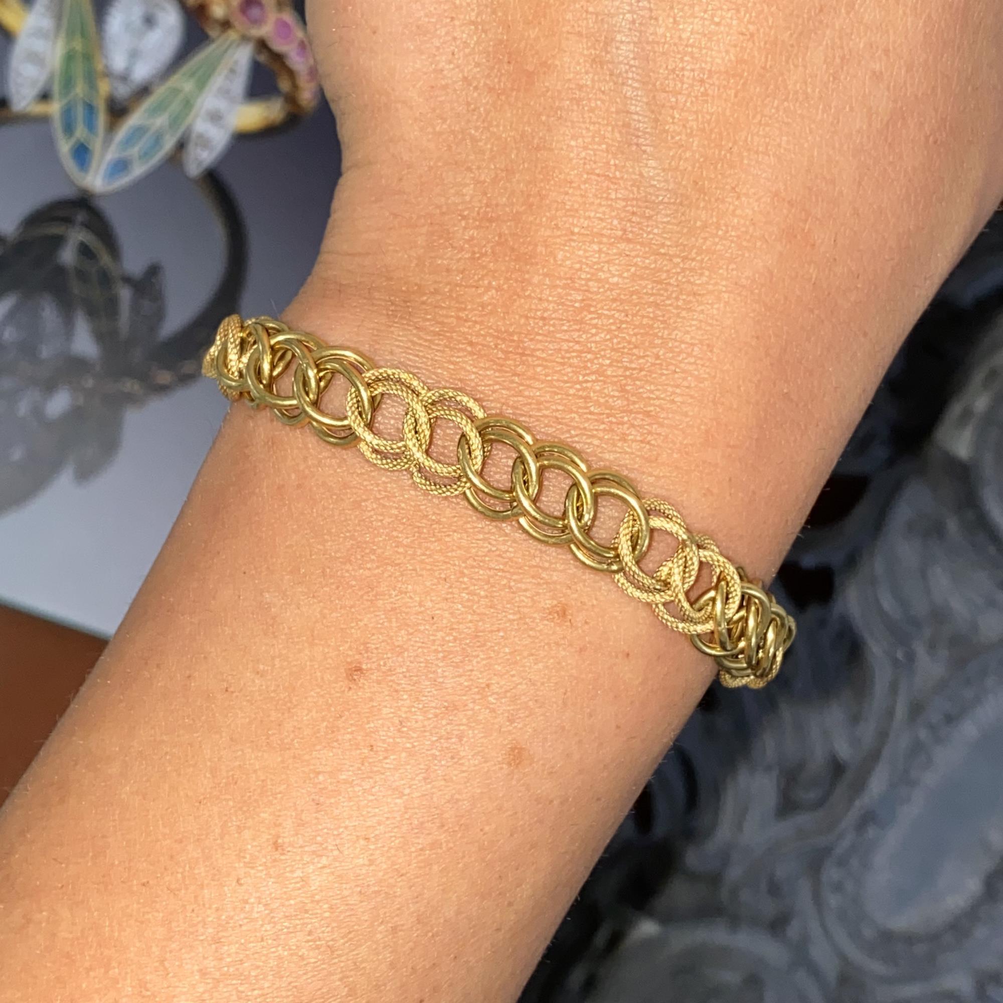 Bracciale vintage in oro 18kt maglia lucida e zigrinata