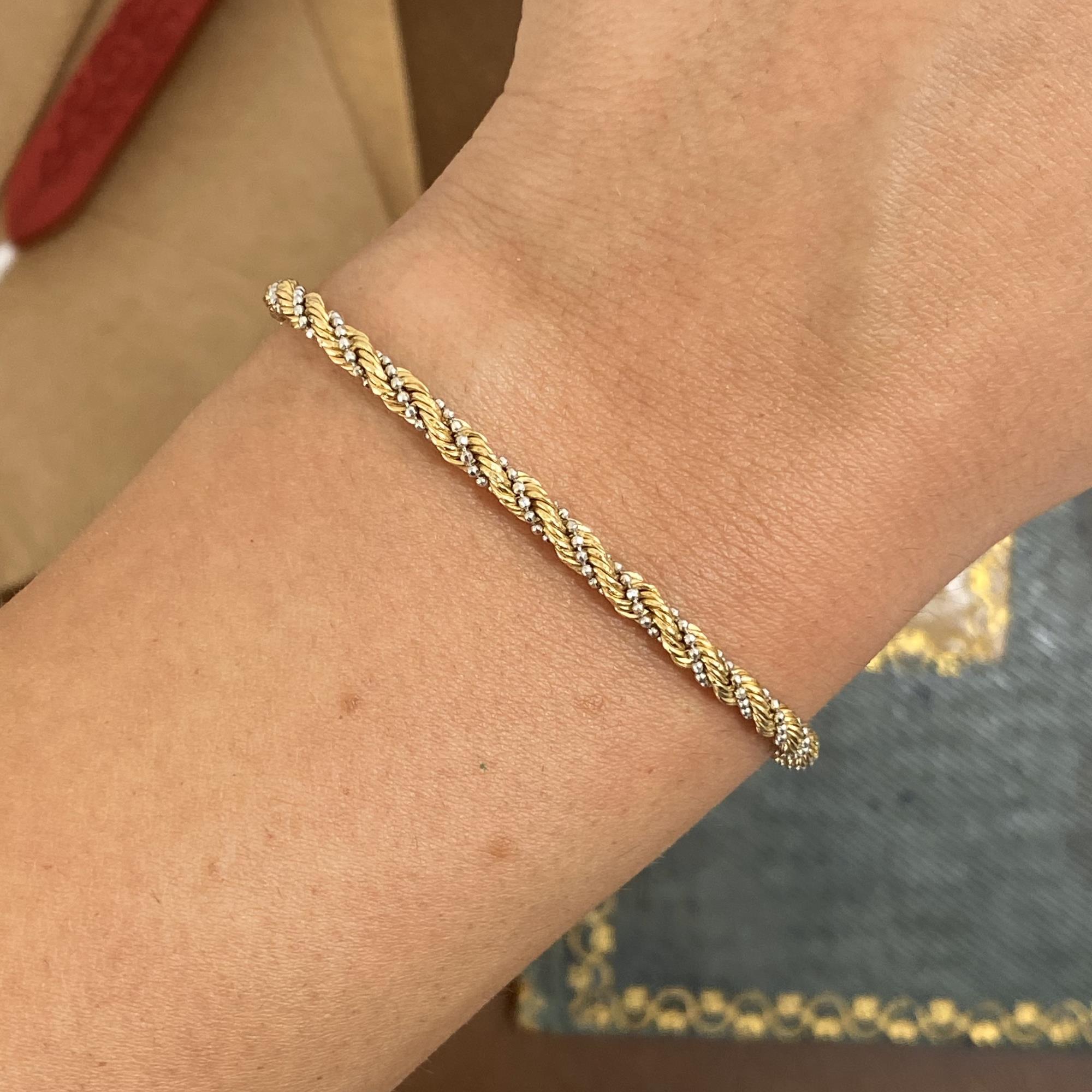 Bracciale vintage in oro bianco e giallo 18kt torchon