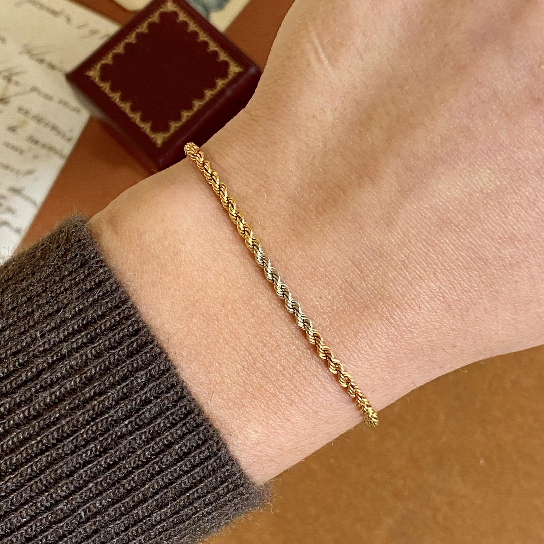 Bracciale vintage in oro bianco, giallo e rosa 18kt maglia torchon