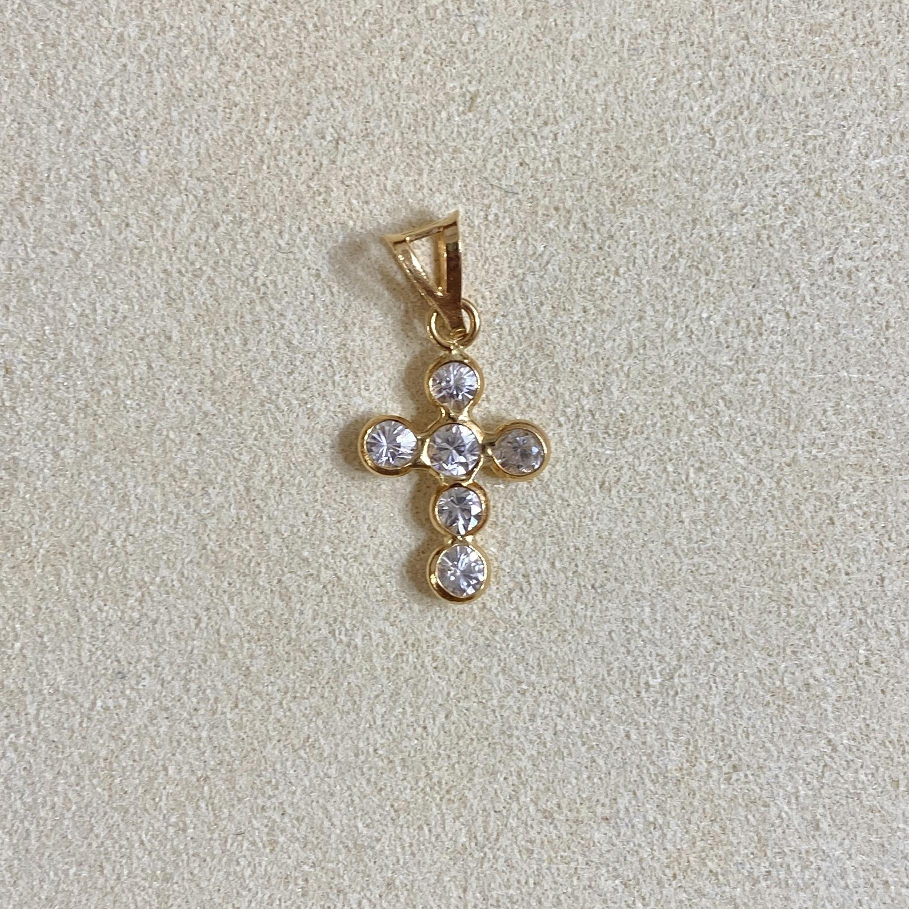 Ciondolo vintage croce in oro 18kt con zirconi