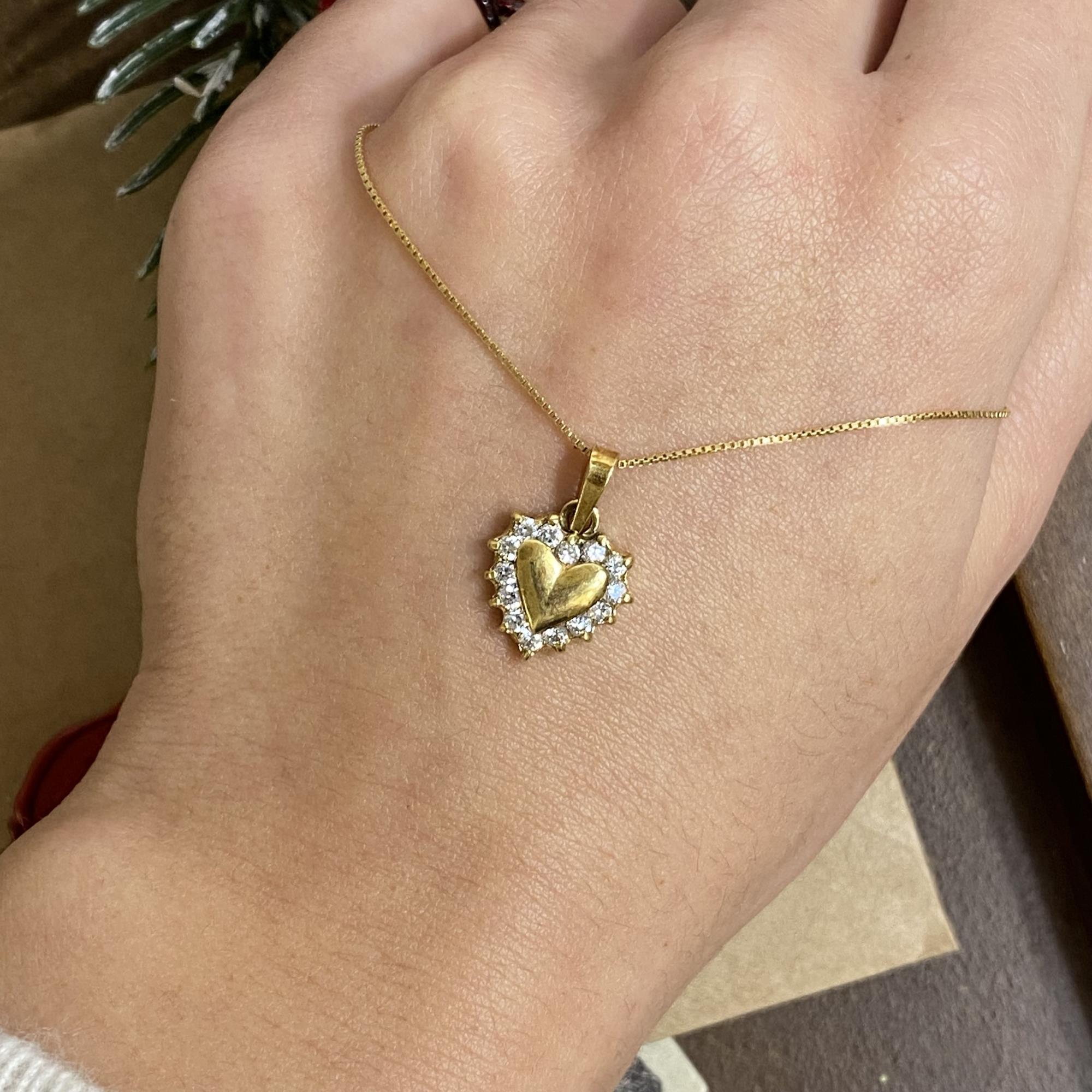 Ciondolo vintage cuore in oro 18kt e zirconi
