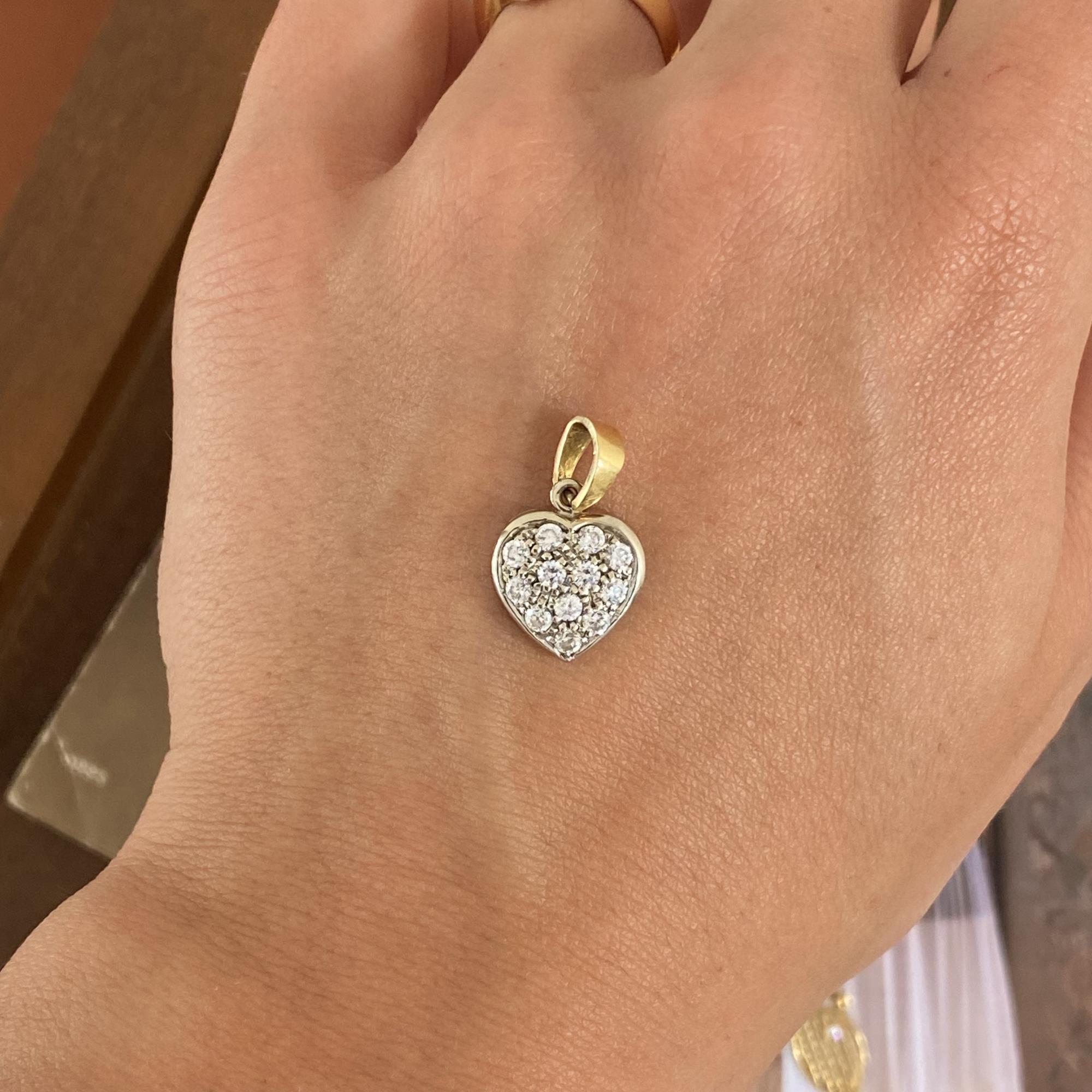 Ciondolo vintage cuore in oro bianco e giallo 18kt con zirconi