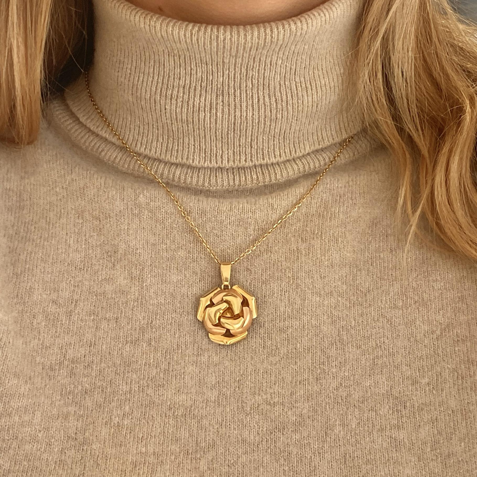 Ciondolo vintage grande rosa in oro giallo e rosa 18kt