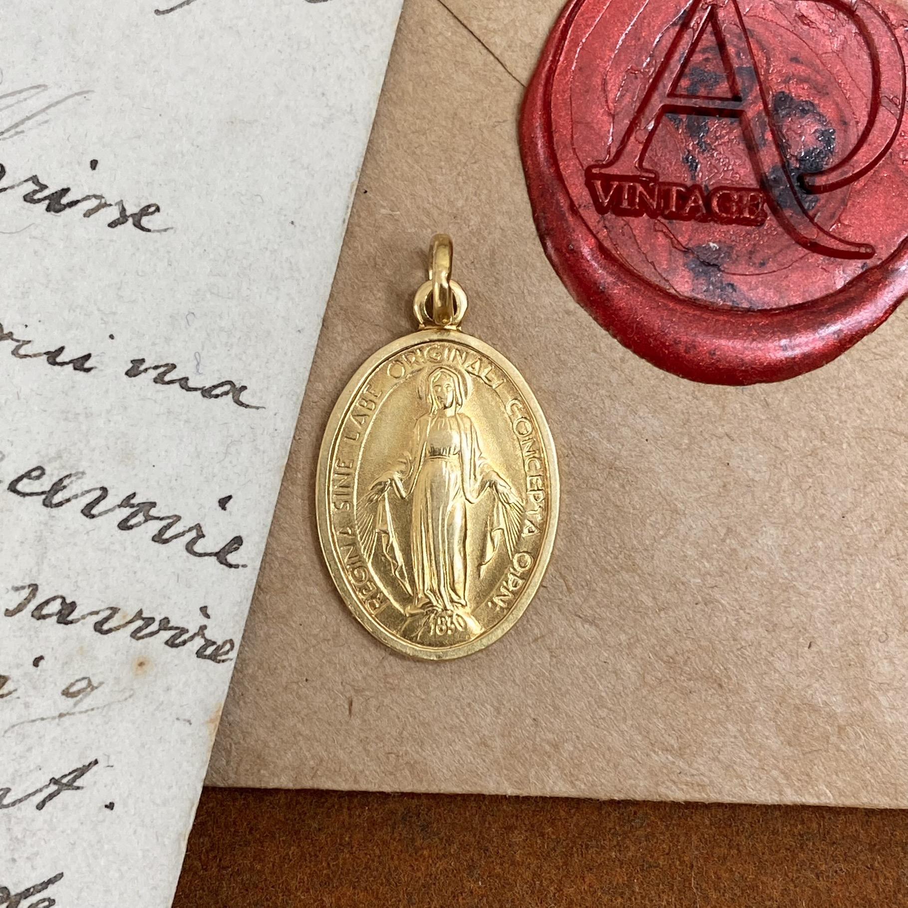Ciondolo vintage medaglia miracolosa in oro 18kt