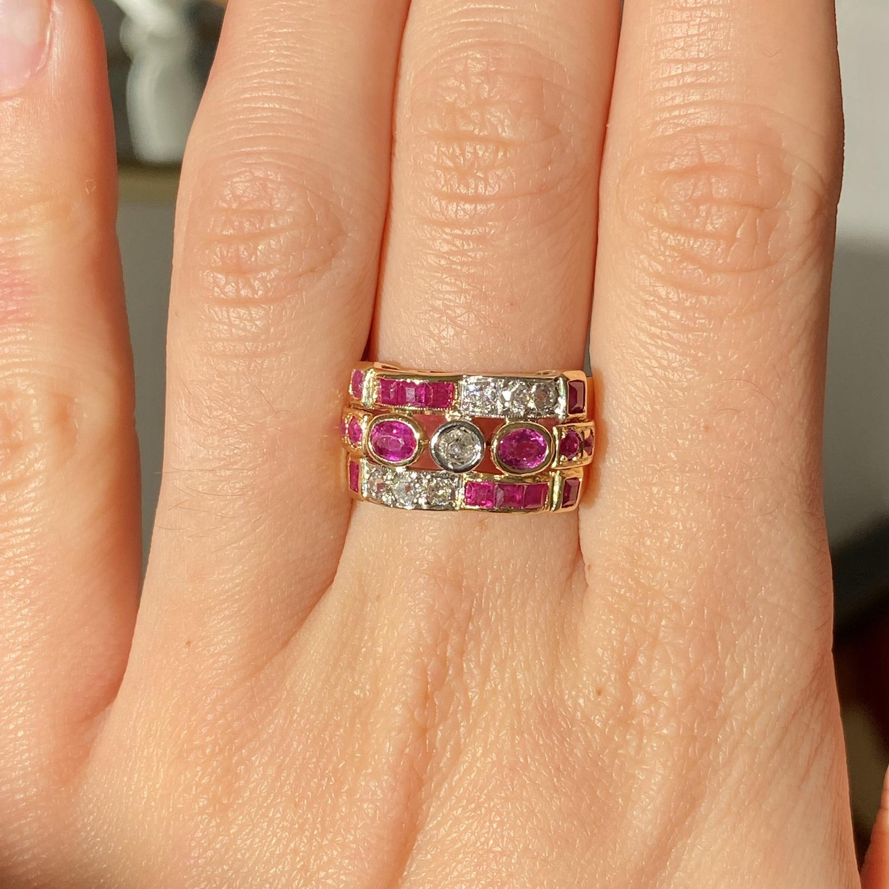 Fascia vintage in oro 18kt con rubini naturali ct 0,60 ca. e diamanti naturali ct 0,20 ca.