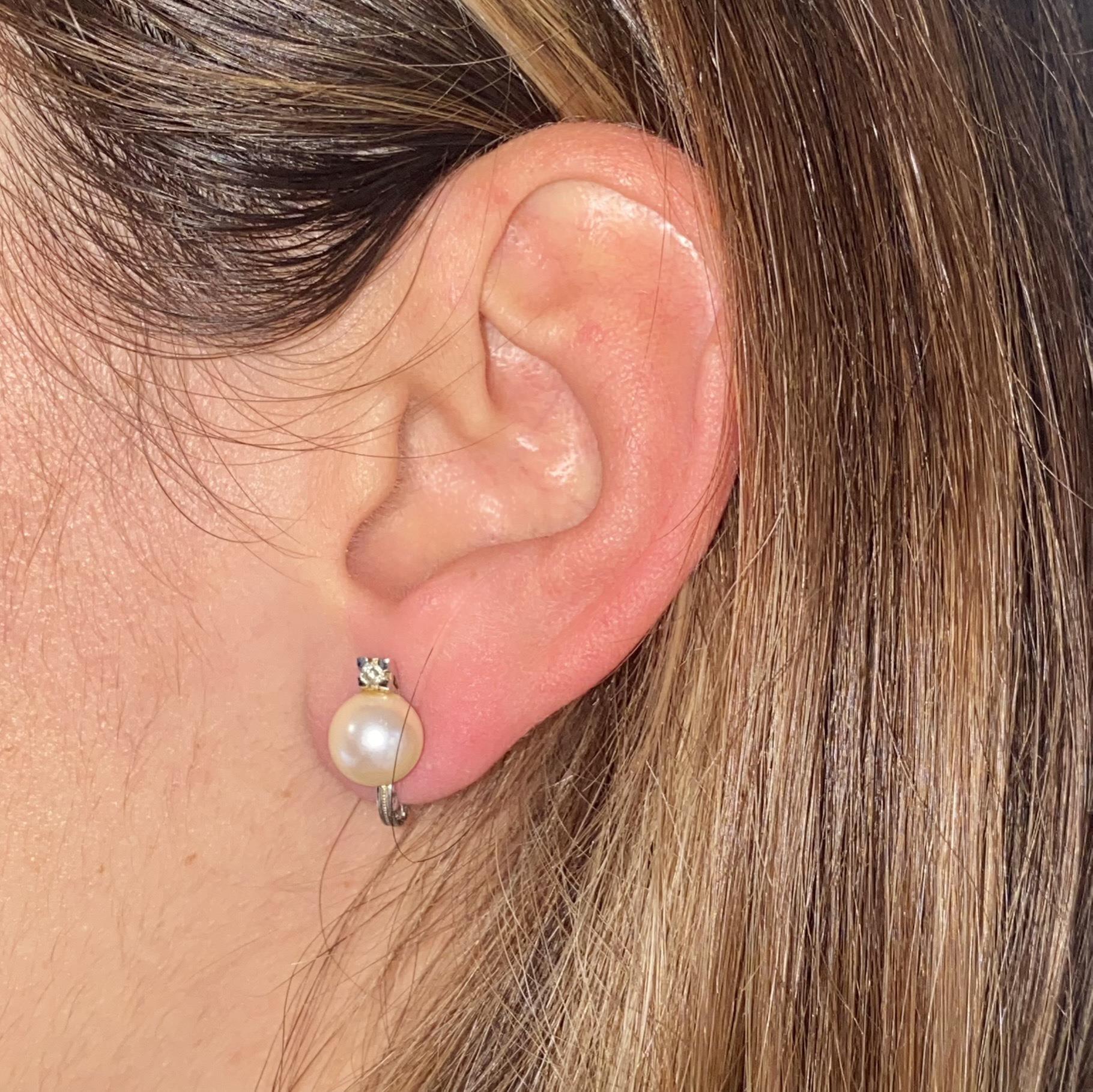 Orecchini vintage in oro 18kt con perle e diamanti ct 0,04 ca.