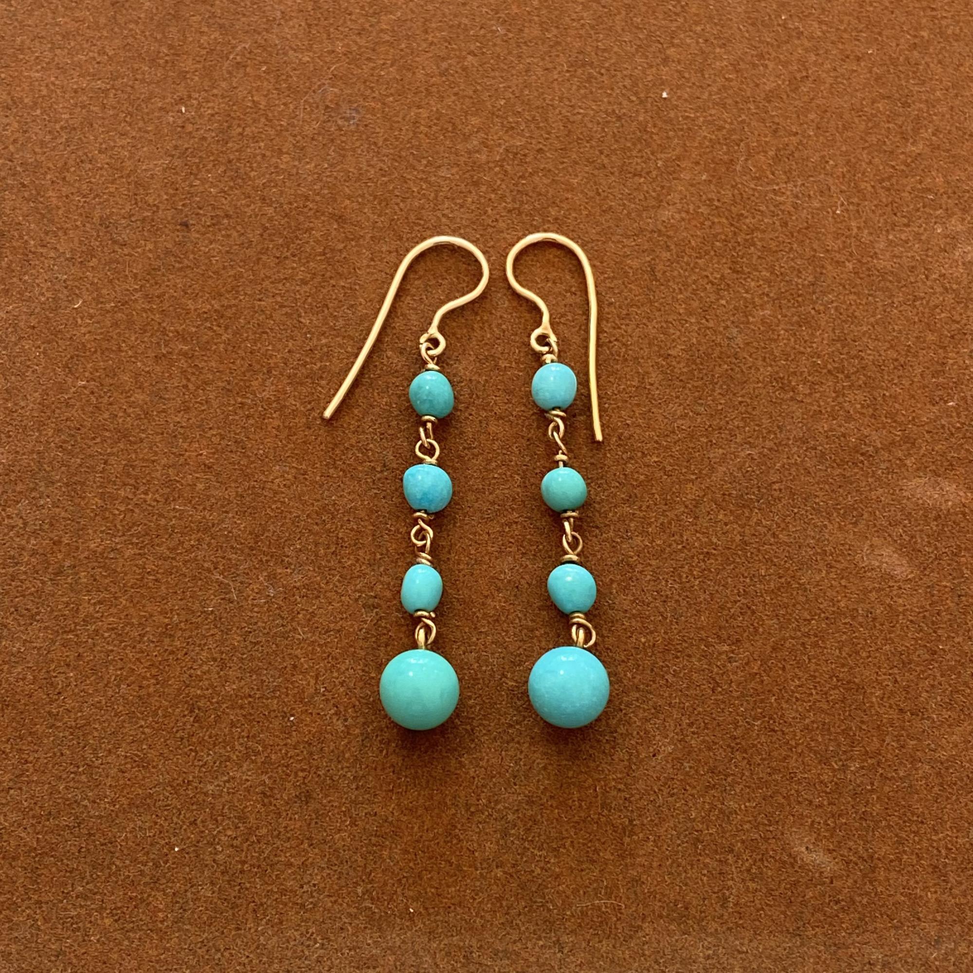 Orecchini vintage in oro 18kt con perline di turchese