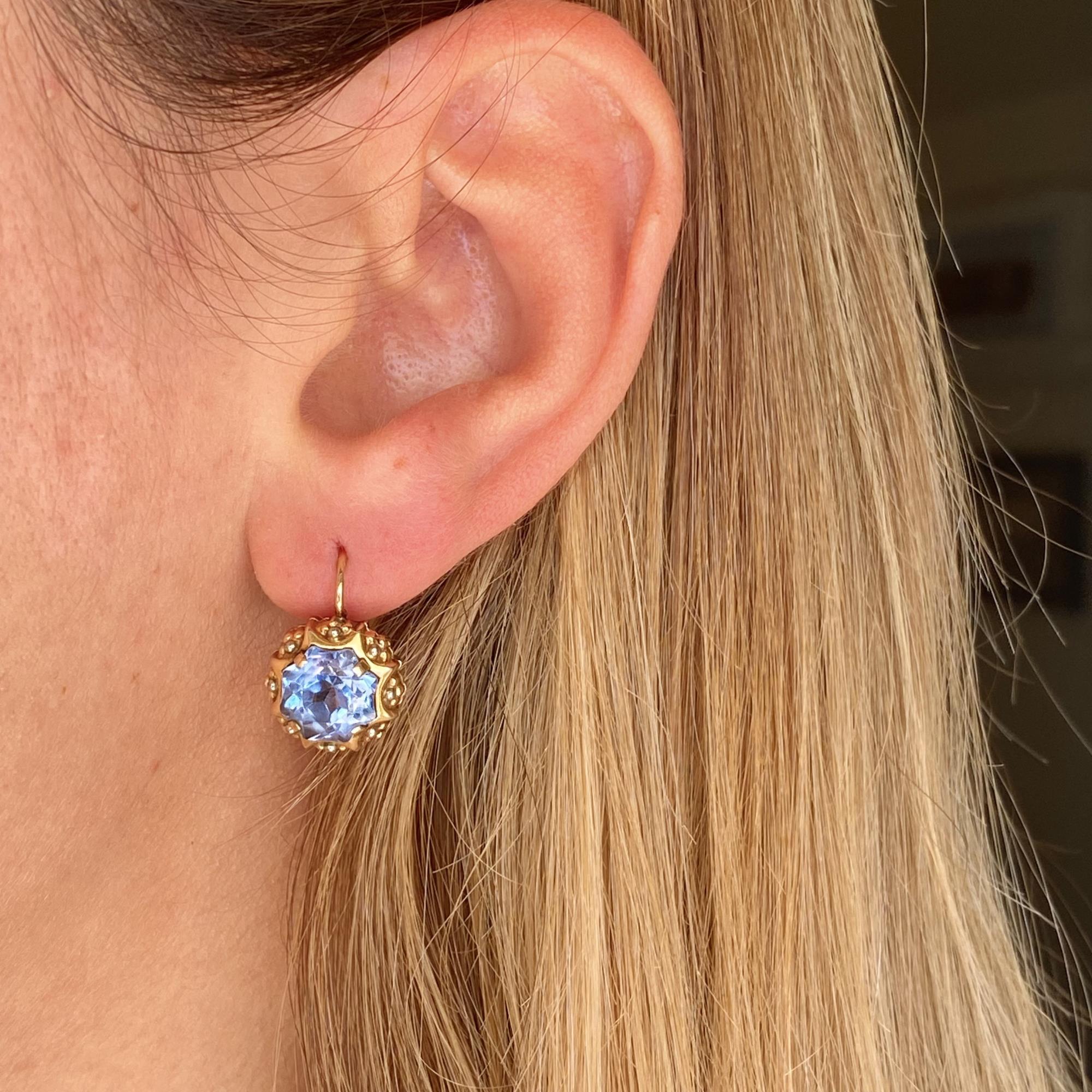 Orecchini vintage in oro 18kt e topazio azzurro ct 5,00 ca.
