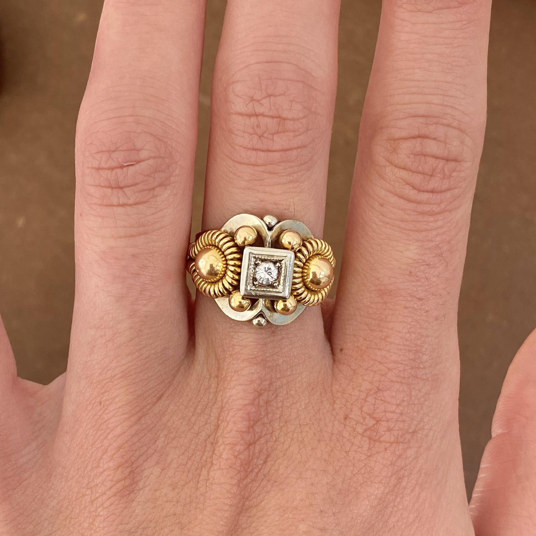 Splendido anello vintage in oro 18kt con diamante ct 0,10 ca.